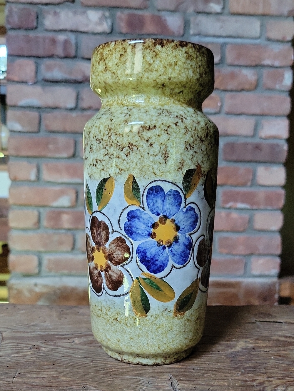 1970's West German Hand-Painted Floral Ceramic Pottery Vase